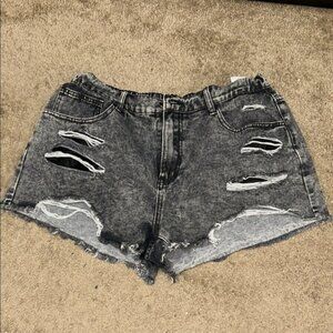 Edgy Charcoal Distressed Denim Shorts
